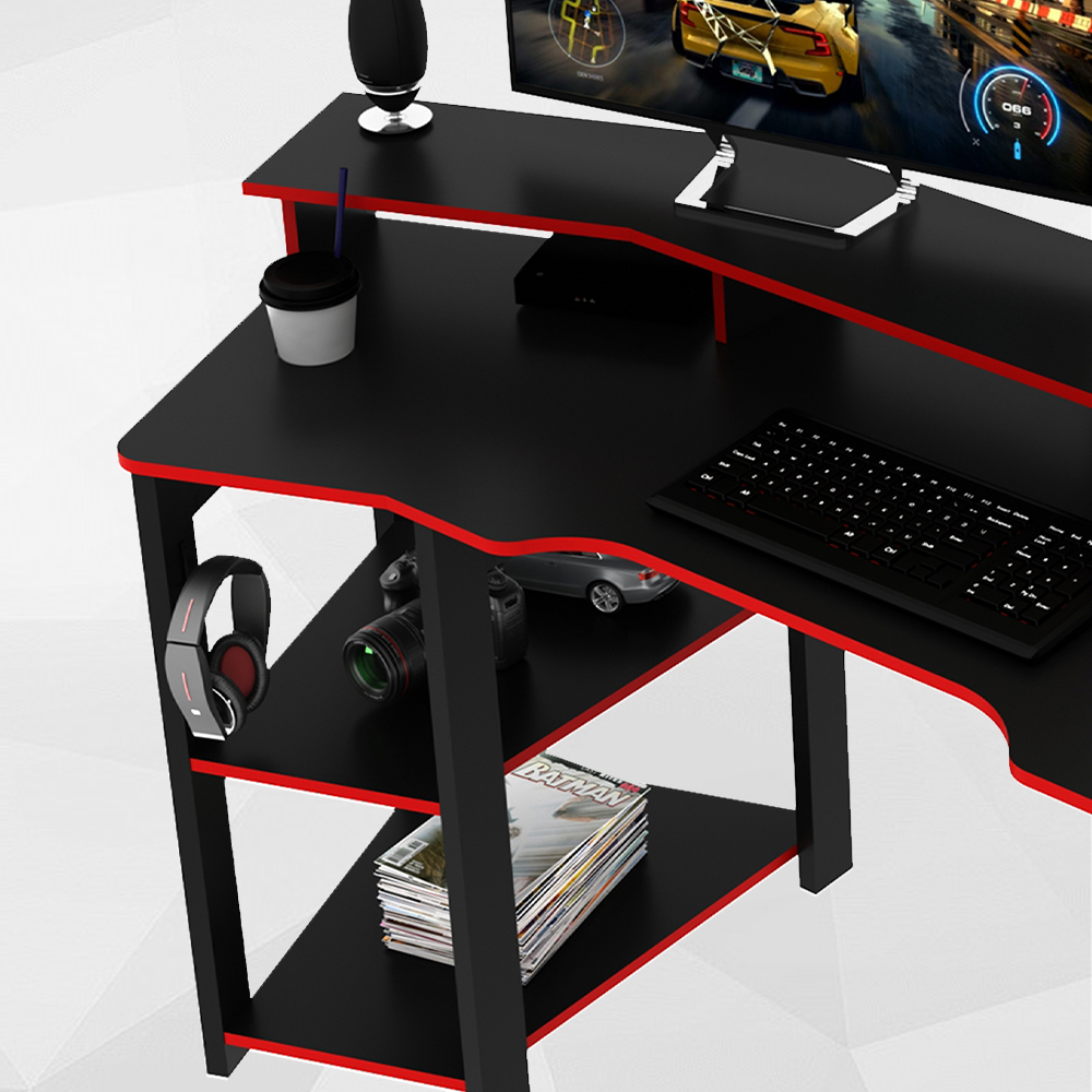 Mesa Gamer Cockpit 3 Prateleiras ME4167 Preto Vermelho Tecno Mobili