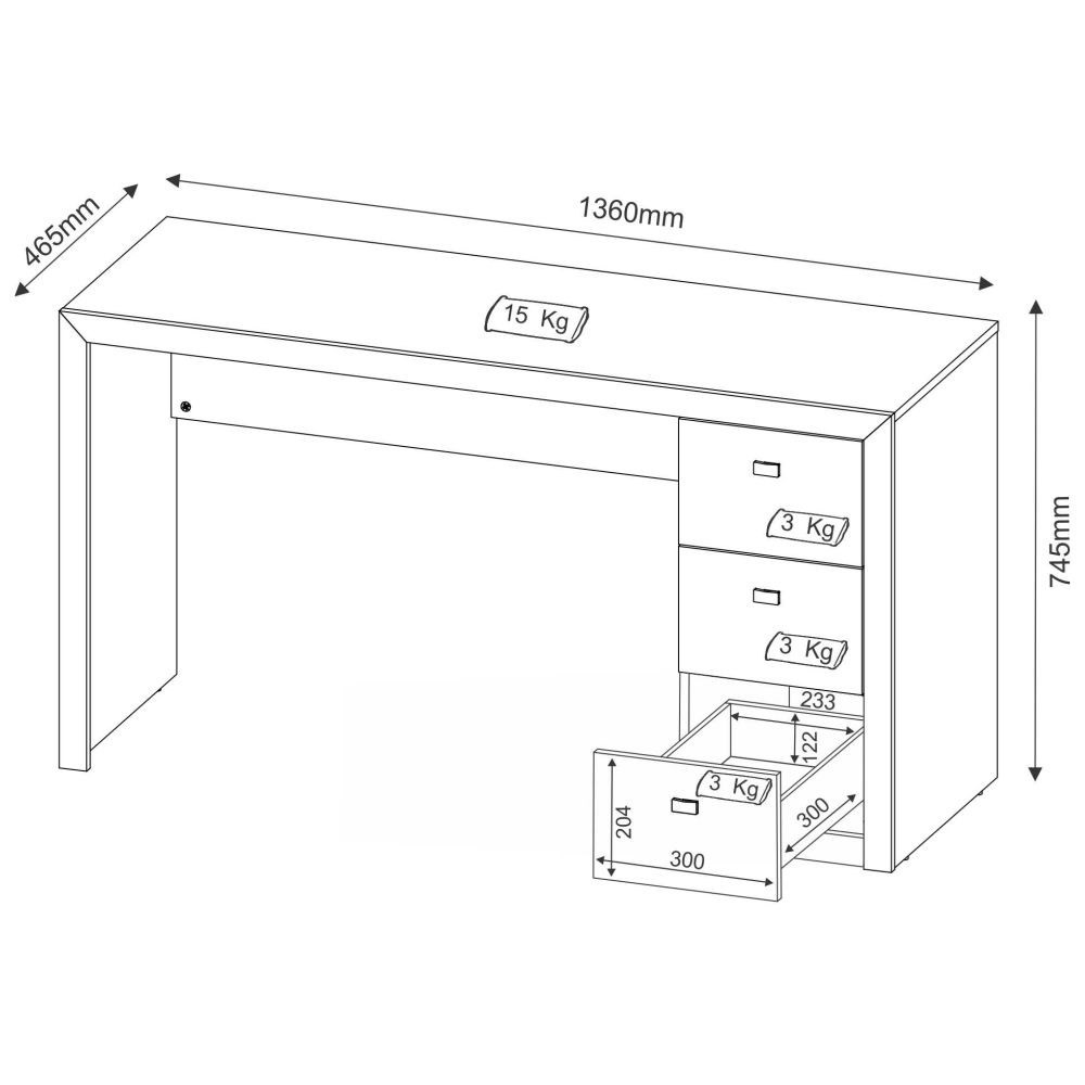 Mesa Para Computador 3 Gavetas ME4102 Nogal - Tecno Mobili