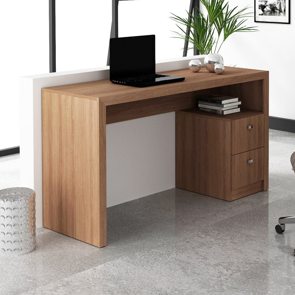 Mesa Para Computador Escrivaninha 2 Gavetas ME4130 Amêndoa - Tecno Mobili