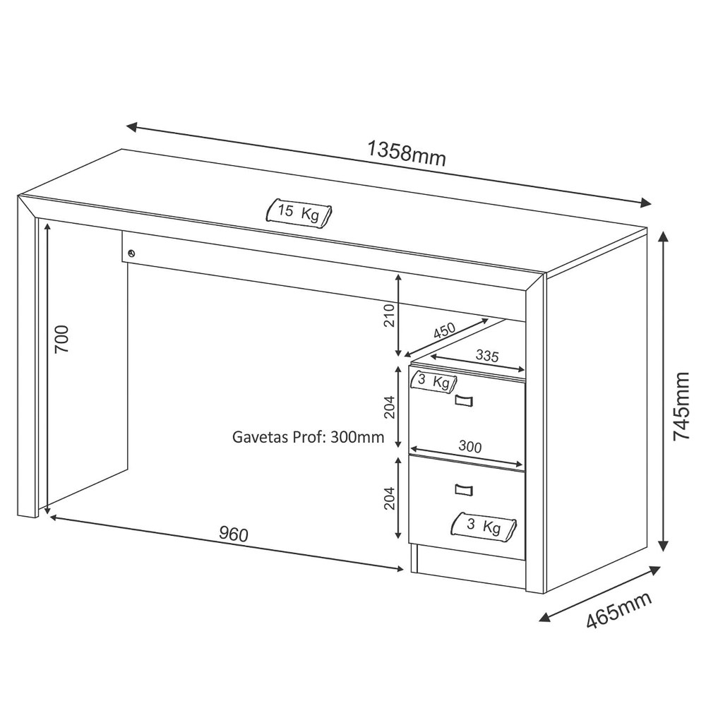 Mesa Para Computador Escrivaninha 2 Gavetas ME4130 Amêndoa - Tecno Mobili