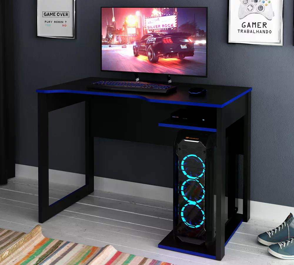 Mesa Para Computador Gamer ME4161 Preto Azul Tecno Mobili