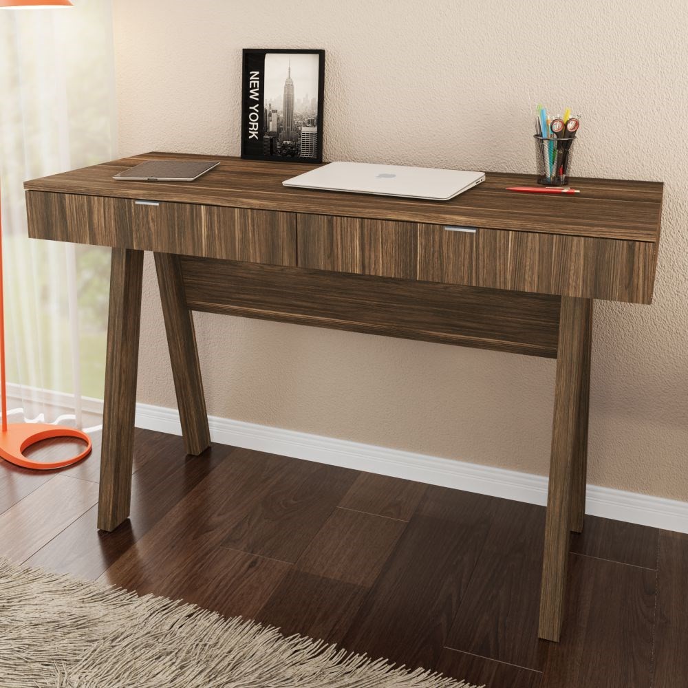Mesa Para Escritório 2 Gavetas ME4128 Nogal - Tecno Mobili