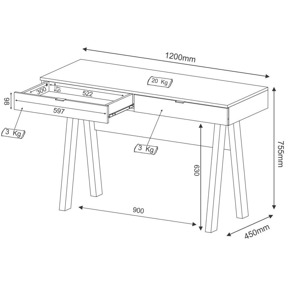 Mesa Para Escritório 2 Gavetas ME4128 Nogal - Tecno Mobili