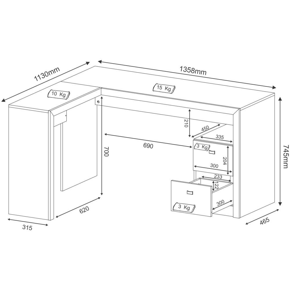 Mesa Para Escritório 2 Gavetas ME4129 Nogal - Tecno Mobili