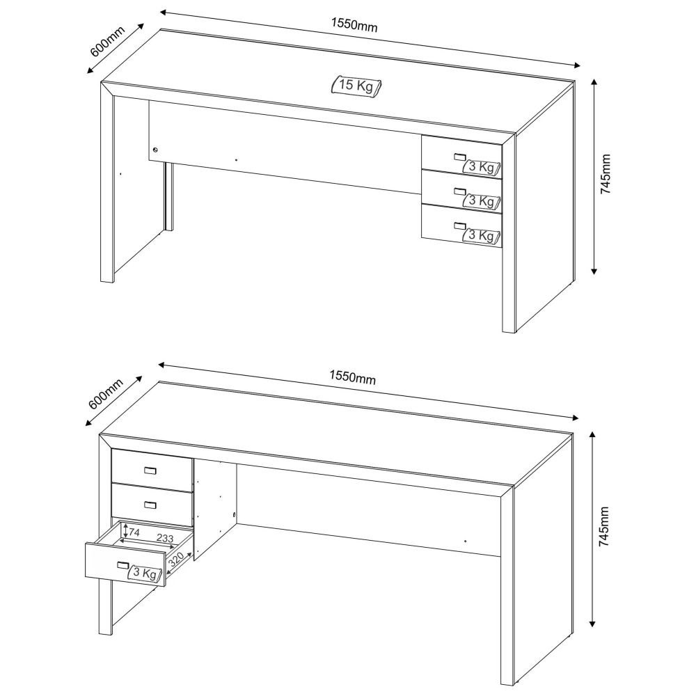 Mesa com 03 Gavetas para Home Office ME4113 Nogal - Tecno Mobili