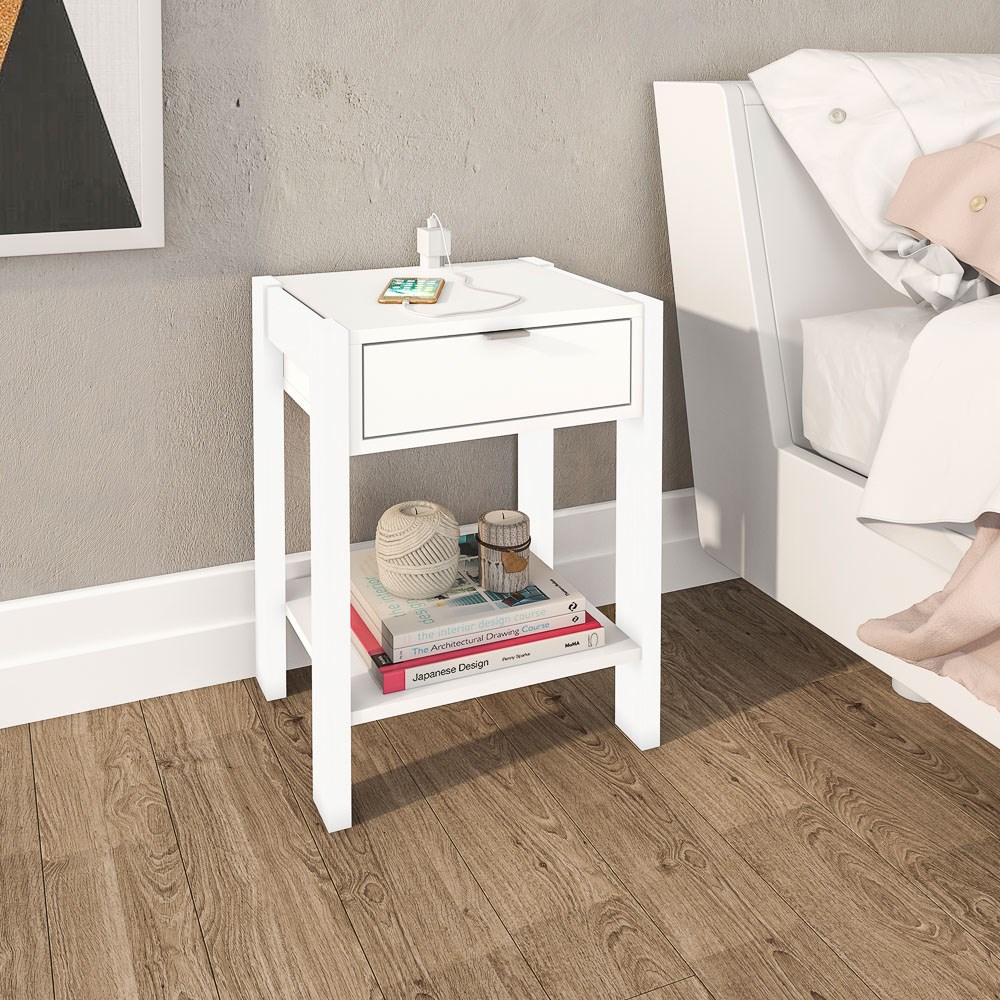 Mesa de Cabeceira 1 Gaveta AZ1016 Branco - Tecno Mobili