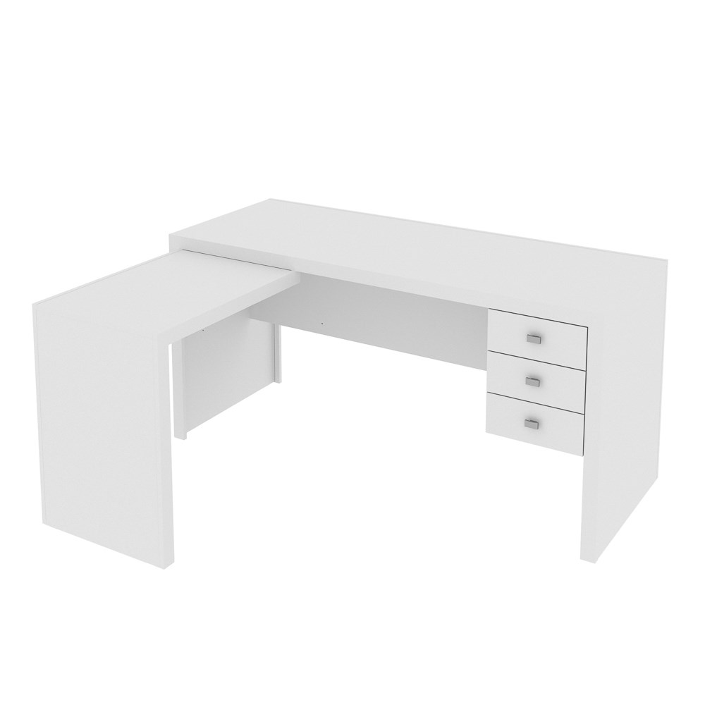 Mesa de Canto Para Escritório 3 Gavetas ME4106 Branco - Tecno Mobili