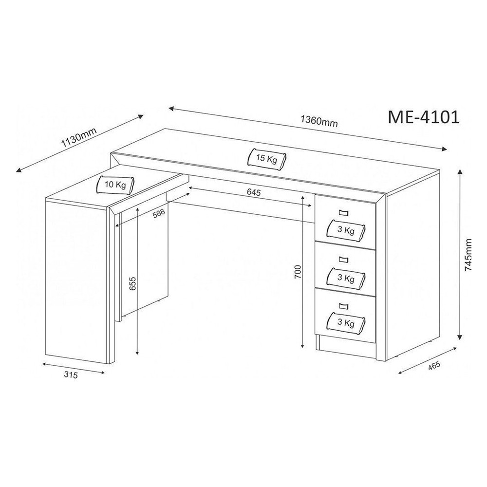 Mesa de Canto para Escritório ME4101 Branco - Tecno Mobili 