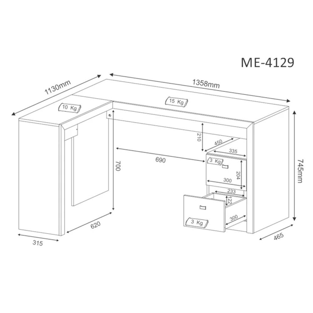 Mesa de Escritório Dover 2 GV Amêndoa