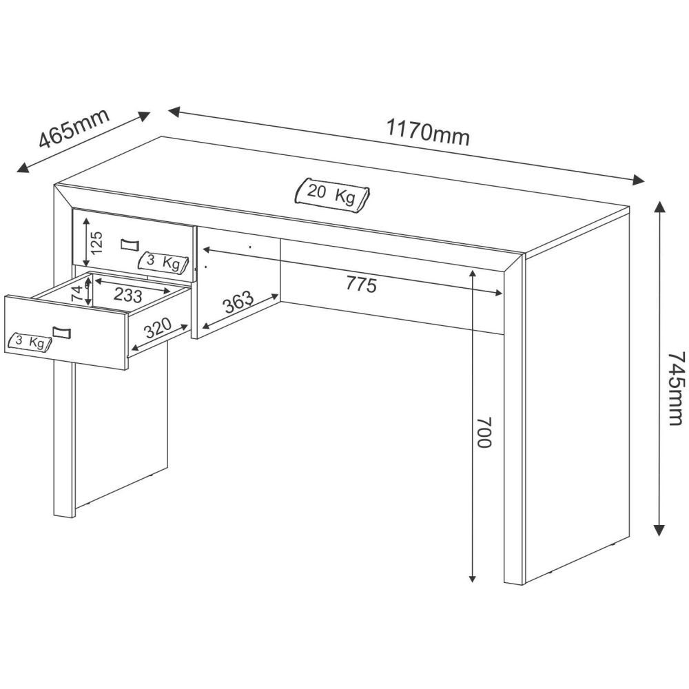 Mesa para Escritório 02 Gavetas ME4123 Nogal - Tecno Mobili