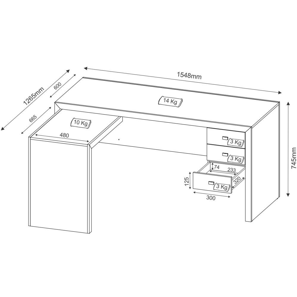 Mesa para Home Office com 03 Gavetas Nogal -Tecno Mobili
