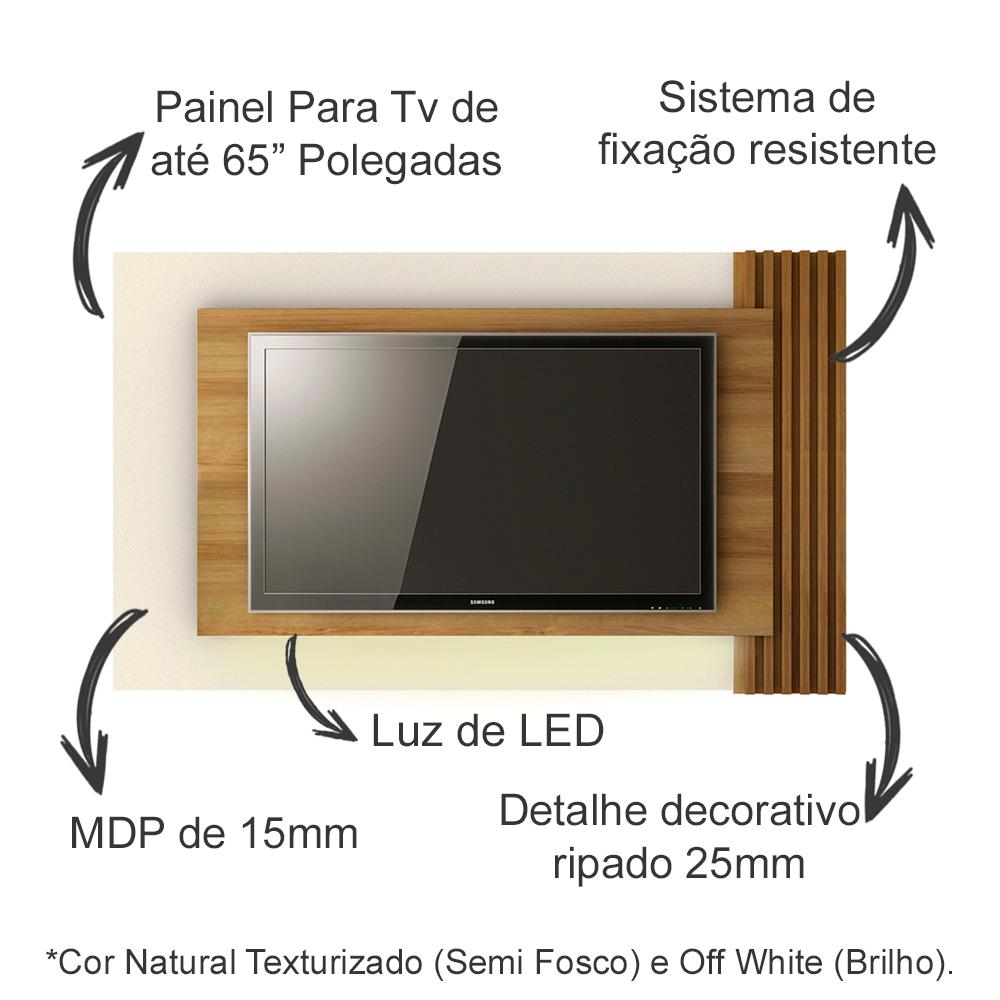 Painel Com LED Para Tv 65 Polegadas PL3003 Natural Off White Tecno Mobili