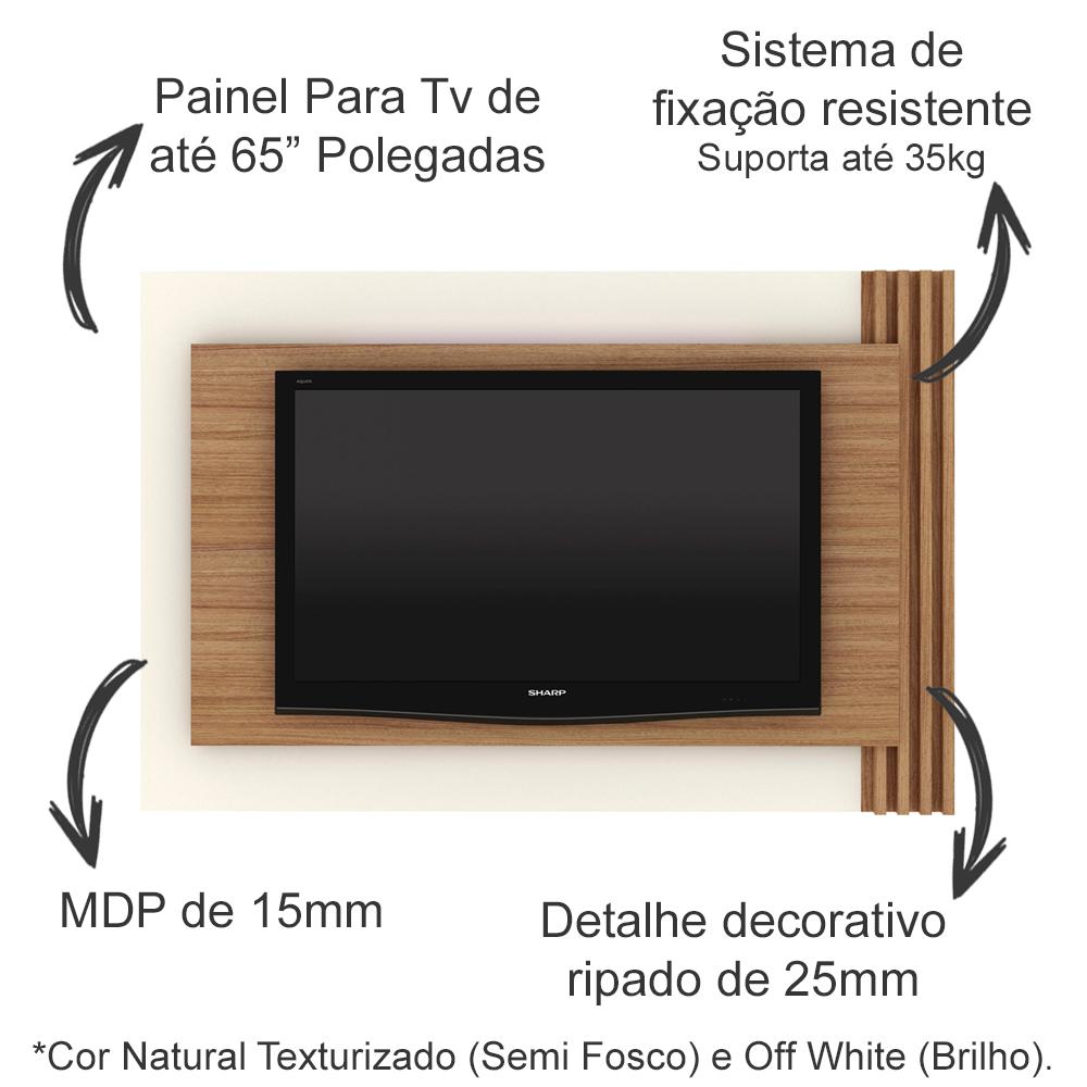 Painel Para Tv 65 Polegadas 180cm PL3001 Natural Off White Tecno Mobili