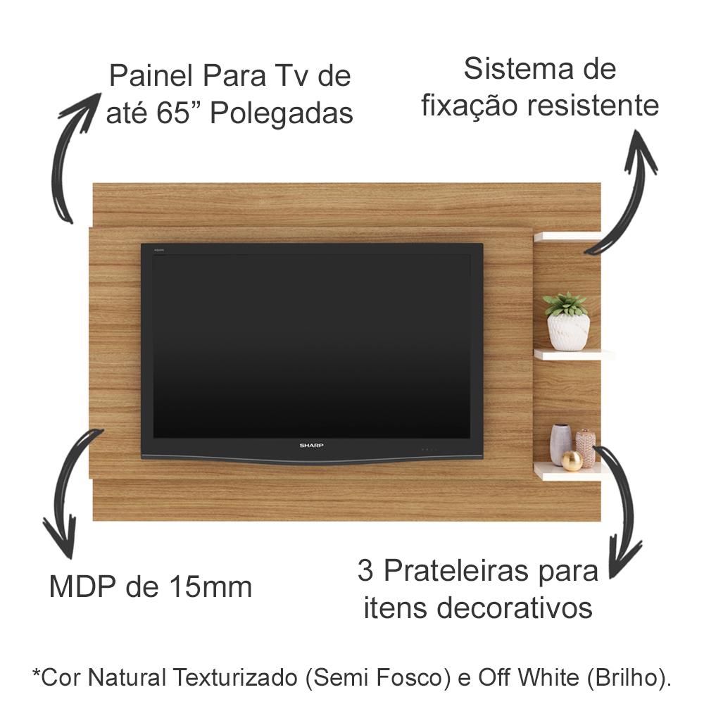 Painel Para Tv 65 Polegadas 180cm PL3002 Natural Off White Tecno Mobili