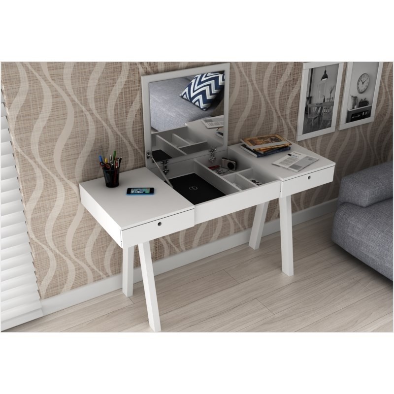 Penteadeira com Espelho e 02 Gavetas PE2002 Branco - Tecno Mobili