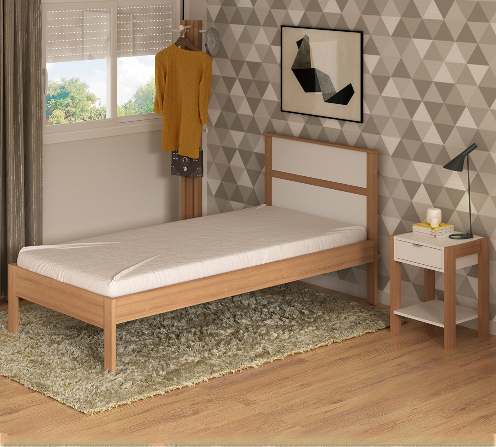 Quarto Solteiro 3 Peças CM8004 AZ1016 AZ1018 QT1 Amendoa Branco Tecno Mobili