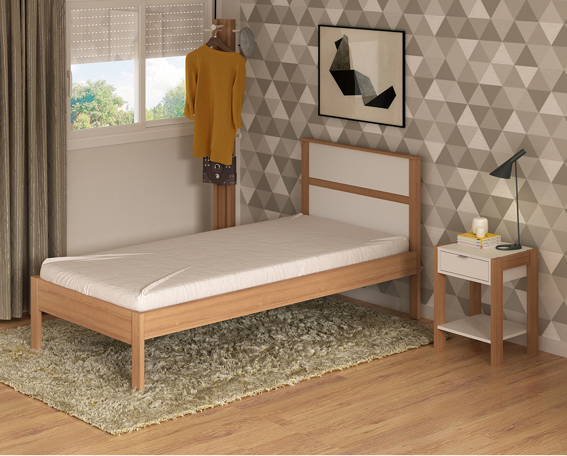 Quarto Solteiro 3 Peças CM8004 AZ1016 AZ1018 QT1 Amendoa Branco Tecno Mobili