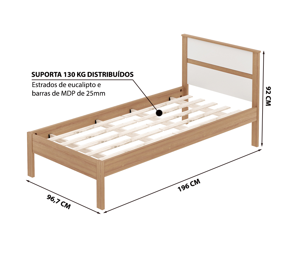 Quarto Solteiro 3 Peças CM8004 AZ1016 AZ1018 QT1 Amendoa Branco Tecno Mobili