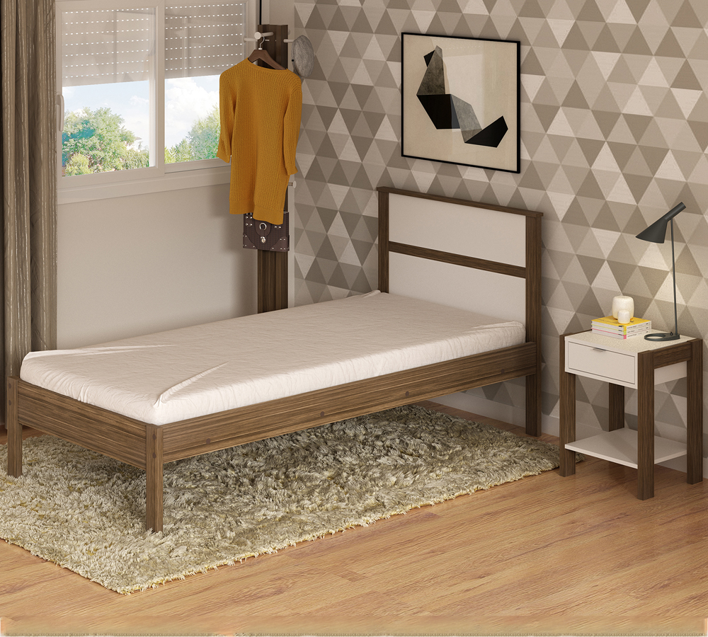 Quarto Solteiro 3 Peças CM8004 AZ1016 AZ1018 QT1 Nogal Branco Tecno Mobili