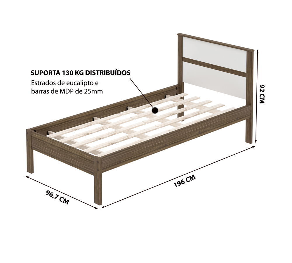 Quarto Solteiro 3 Peças CM8004 AZ1016 AZ1018 QT1 Nogal Branco Tecno Mobili