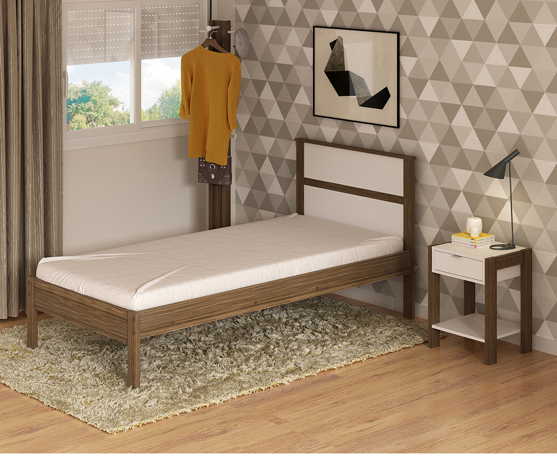 Quarto Solteiro 3 Peças CM8004 AZ1016 AZ1018 QT1 Nogal Branco Tecno Mobili