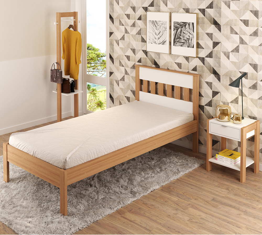 Quarto Solteiro 3 Peças CM8006 AZ1016 AZ1019 QT4 Amendoa Branco Tecno Mobili