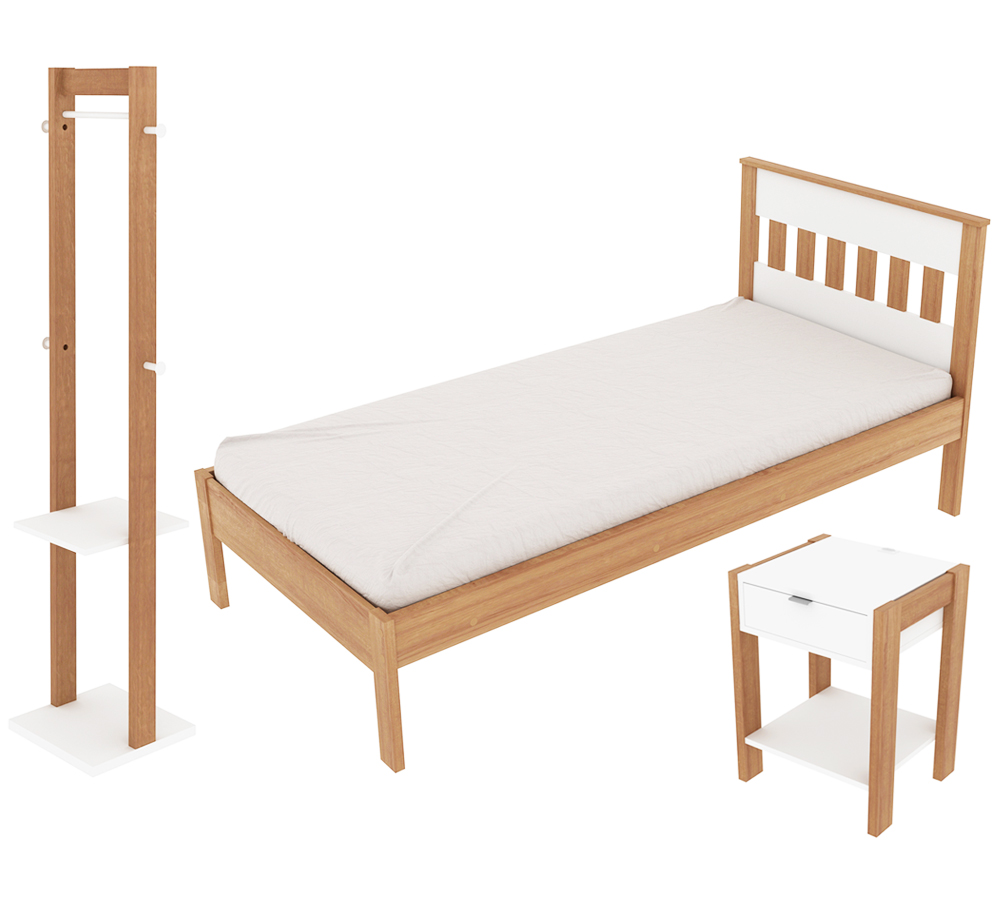 Quarto Solteiro 3 Peças CM8006 AZ1016 AZ1019 QT4 Amendoa Branco Tecno Mobili