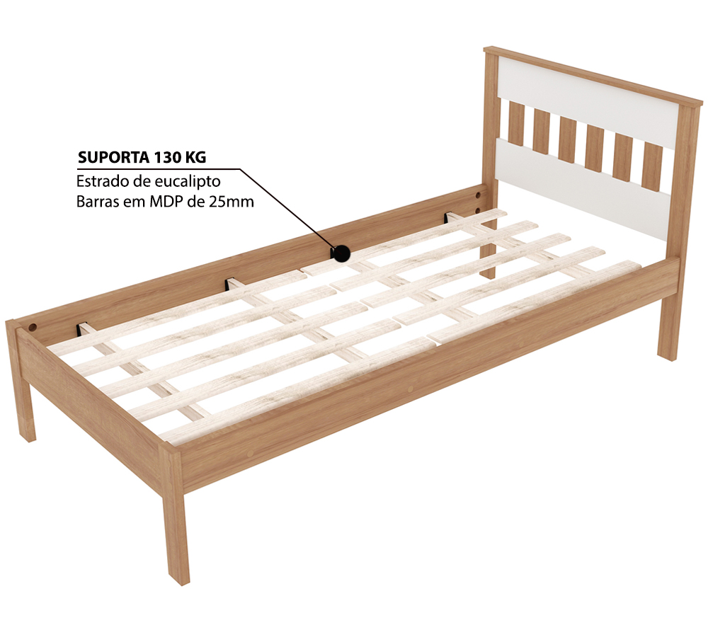 Quarto Solteiro 3 Peças CM8006 AZ1016 AZ1019 QT4 Amendoa Branco Tecno Mobili