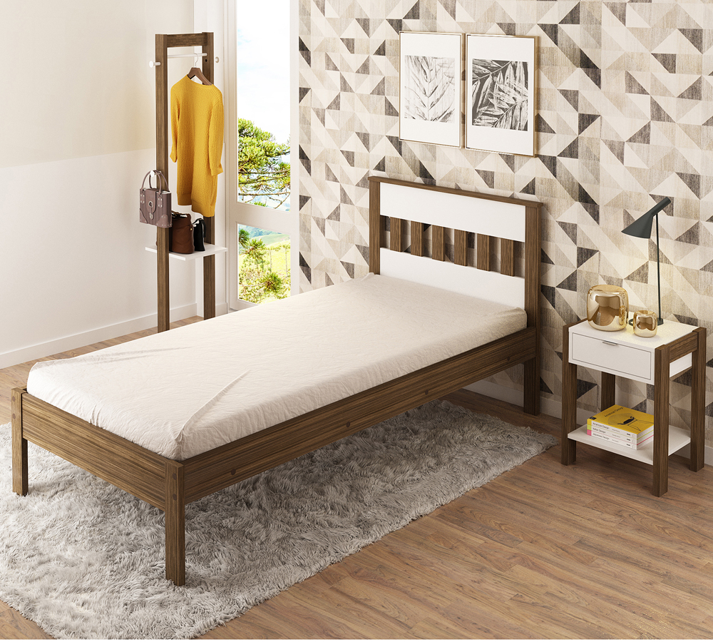 Quarto Solteiro 3 Peças CM8006 AZ1016 AZ1019 QT4 Nogal Branco Tecno Mobili