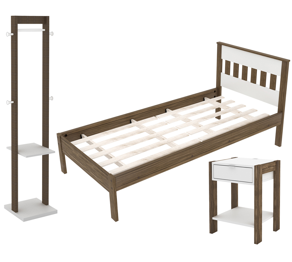 Quarto Solteiro 3 Peças CM8006 AZ1016 AZ1019 QT4 Nogal Branco Tecno Mobili