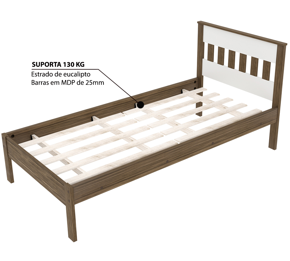 Quarto Solteiro 3 Peças CM8006 AZ1016 AZ1019 QT4 Nogal Branco Tecno Mobili