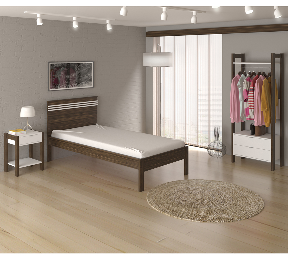 Quarto Solteiro 3 Peças CM8010 AZ1016 AZ1011 QT11 Nogal Branco Tecno Mobili
