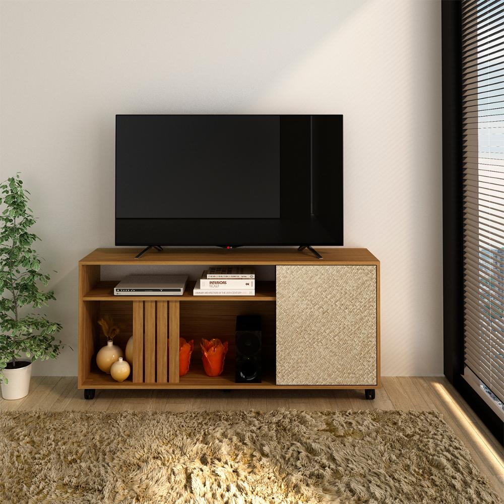 Rack 1 Porta Para Tv 42 Polegadas 136cm R1481 Natural Palha Tecno Mobili