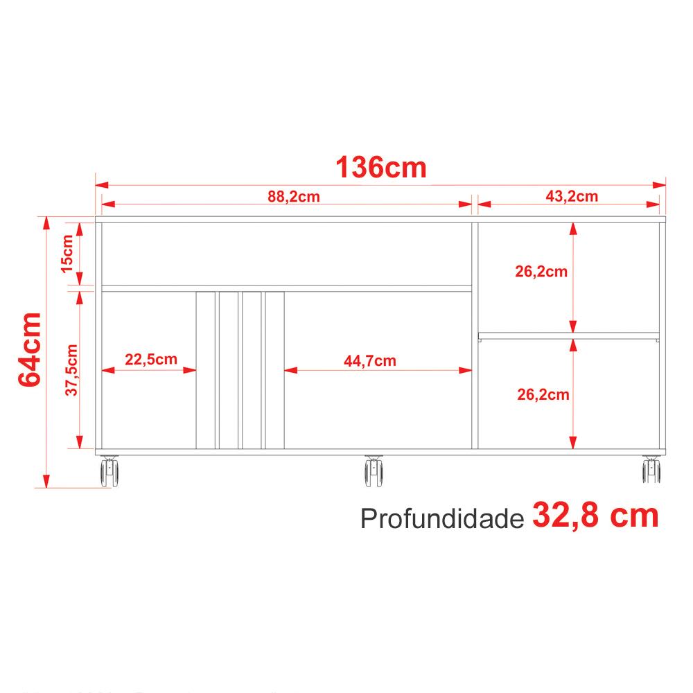 Rack 1 Porta Para Tv 42 Polegadas 136cm R1481 Natural Palha Tecno Mobili