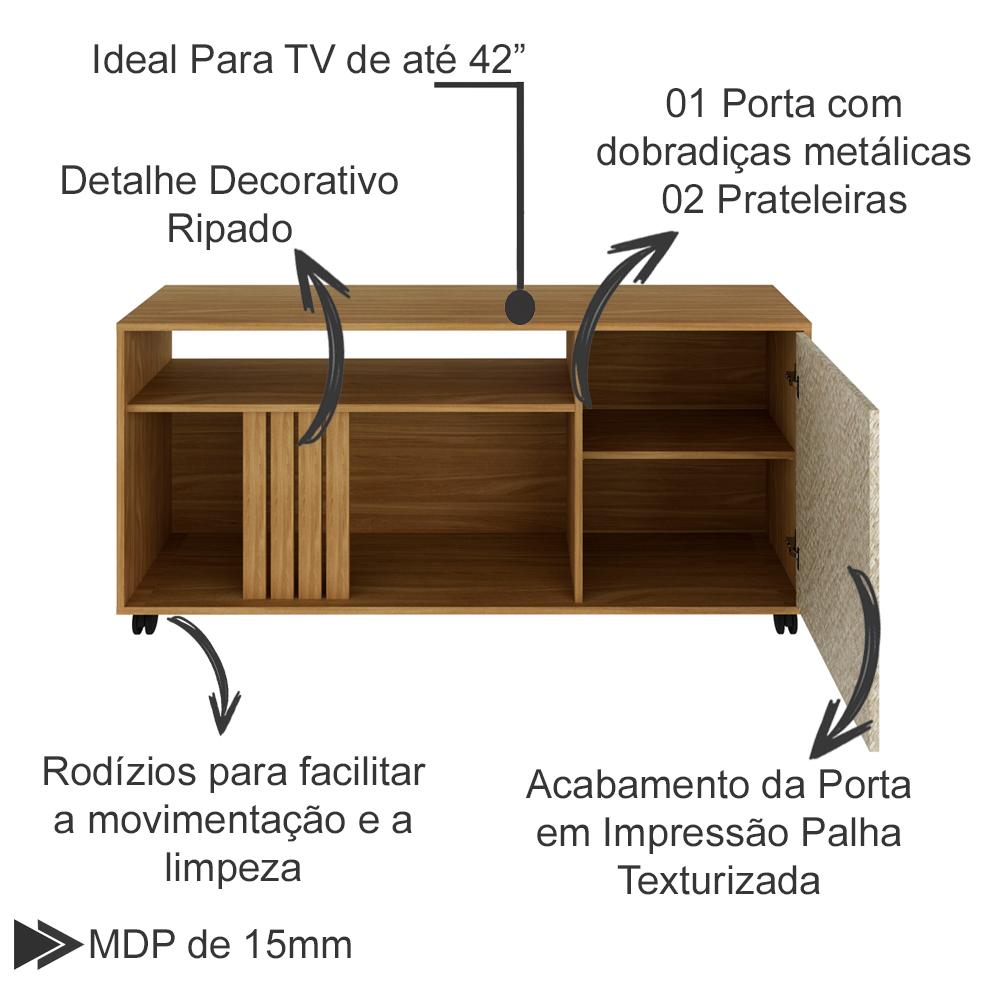 Rack 1 Porta Para Tv 42 Polegadas 136cm R1481 Natural Palha Tecno Mobili