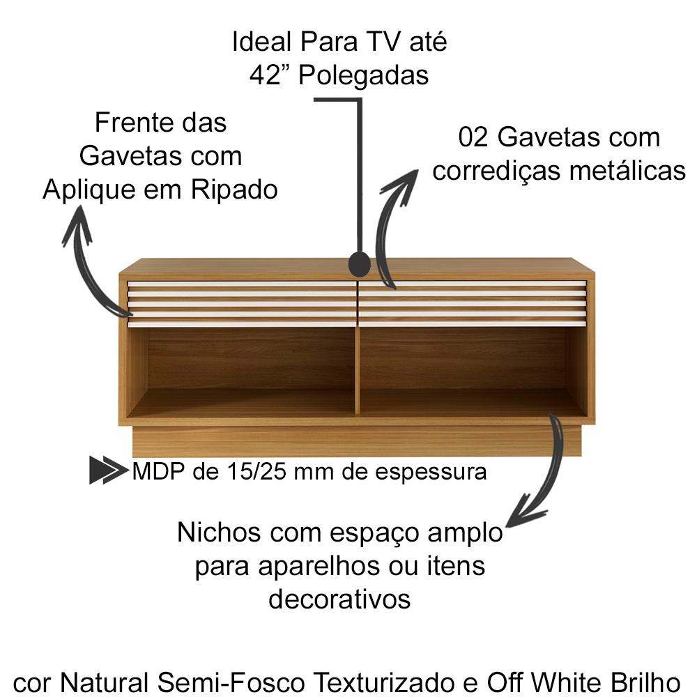 Rack 2 Gavetas Para Tv 42 Polegadas RA2003 Natural Off White Tecno Mobili