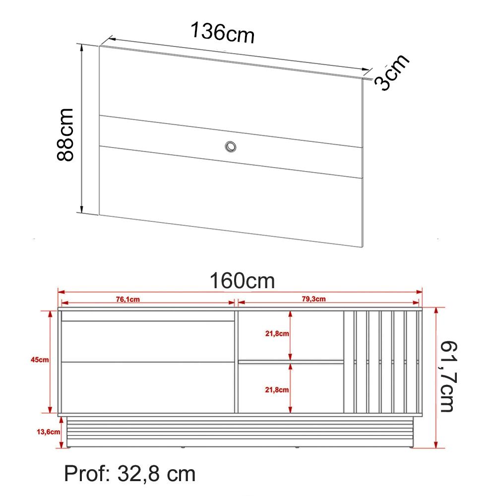 Rack E Painel Para Tv 42 Polegadas PA2913xR1480 Natural Palha Tecno Mobili