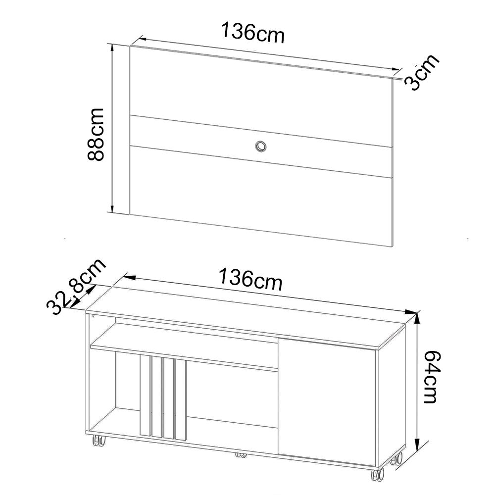 Rack E Painel Para Tv 42 Polegadas PA2913xR1481 Natural Palha Tecno Mobili