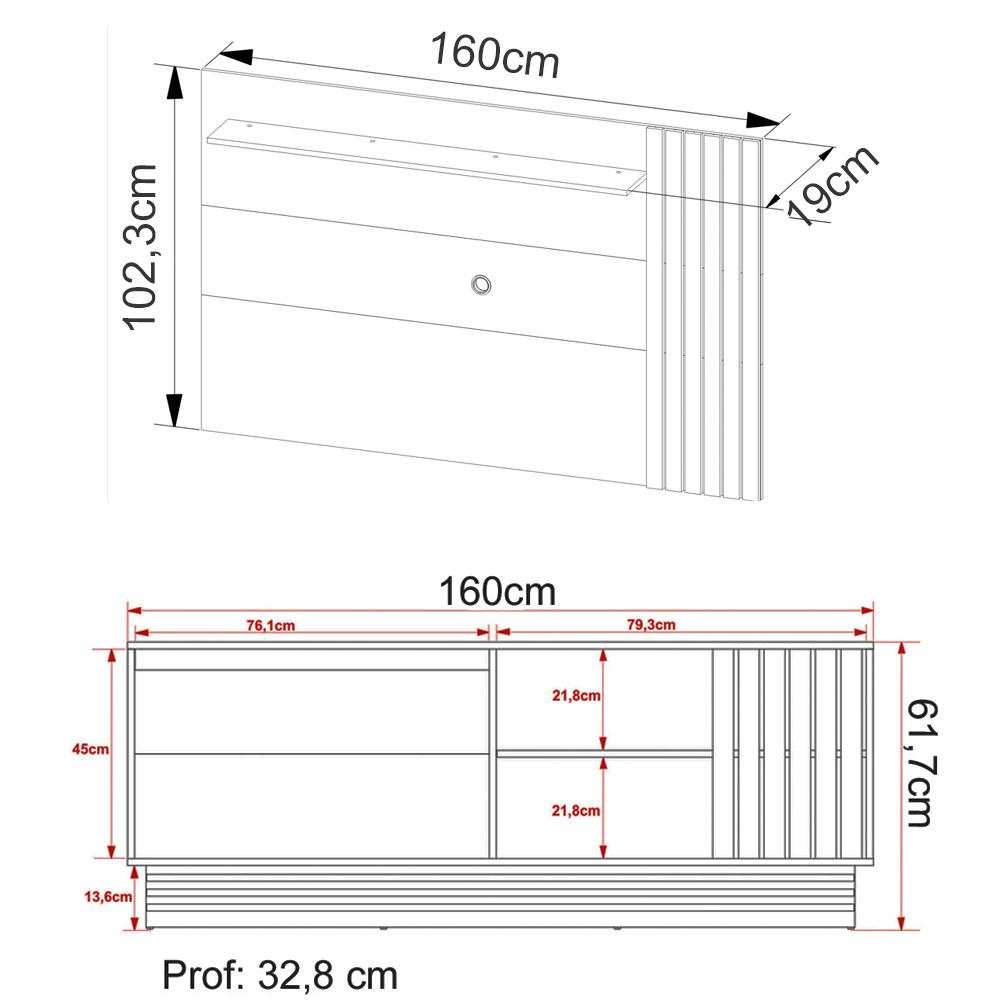 Rack E Painel Para Tv 65 Polegadas PA2914xR1480 Natural Palha Tecno Mobili