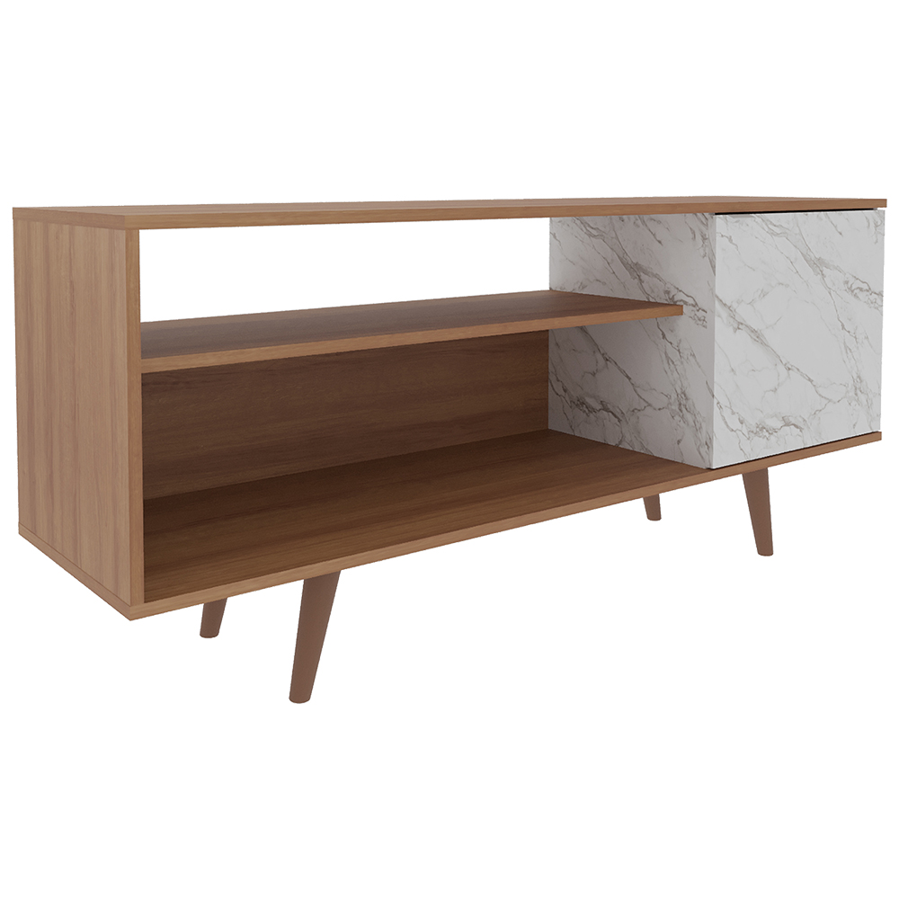 Rack Para TV 42 Pol 136 cm 1 Porta R1486 Amendoa Marmore Branco Tecno Mobili