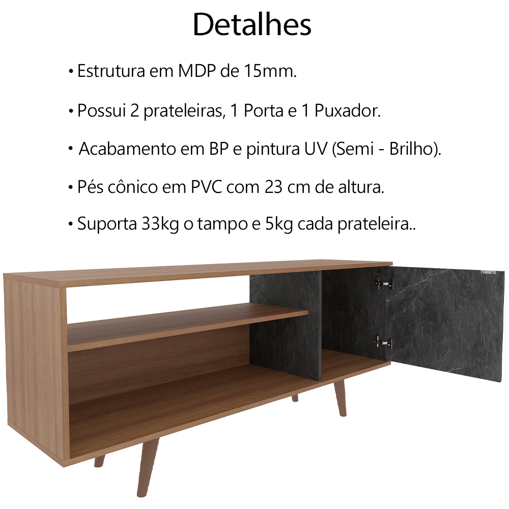 Rack Para TV 42 Pol 136 cm 1 Porta R1486 Amendoa Marmore Lunar Tecno Mobili