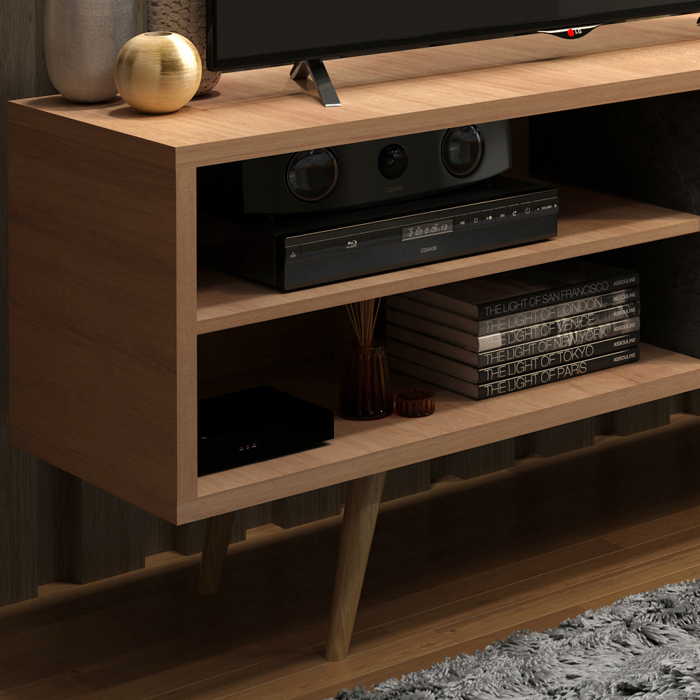 Rack Para TV 55 Pol 160 cm 2 Portas R1482 Amendoa Marmore Lunar Tecno Mobili