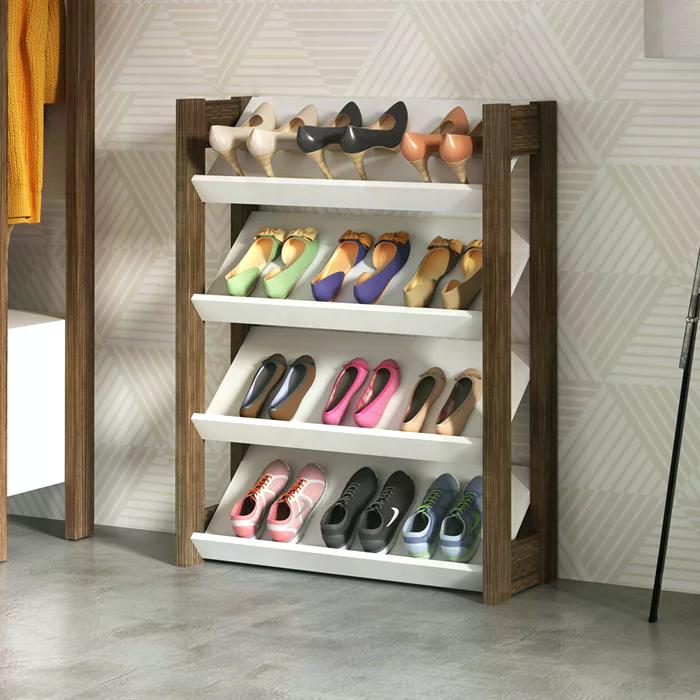 Sapateira Organizadora Para 12 Pares De Calçados AZ1025 Branco Nogal Tecno Mobili