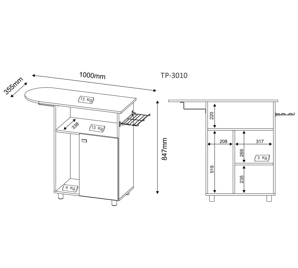 Tábua de Passar Roupa 1 Porta TP3010 Branco Tecno Mobili