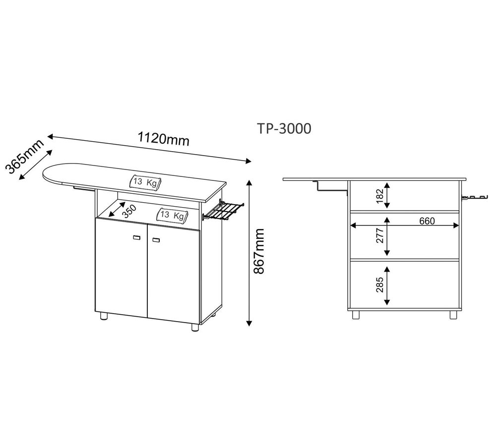 Tábua de Passar Roupa 2 Portas TP3000 Branco Tecno Mobili