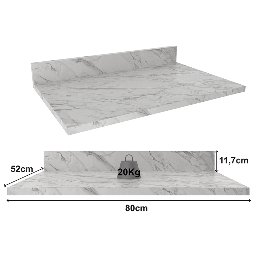 Tampo Para Balcão 80 cm CZ3121 Marmore Branco Tecno Mobili