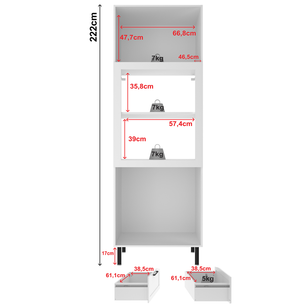 Torre Quente 1 Porta 2 Gavetas 222x70 cm MDF CZ3306 Branco Tecno Mobili