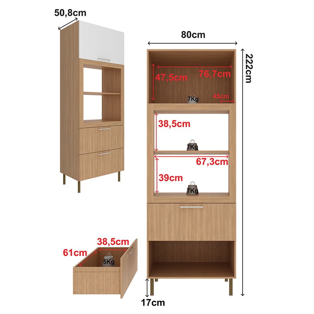 Torre Quente 1 Porta 2 Gavetas 222x80 cm CZ3142 Freijo Branco Tecno Mobili