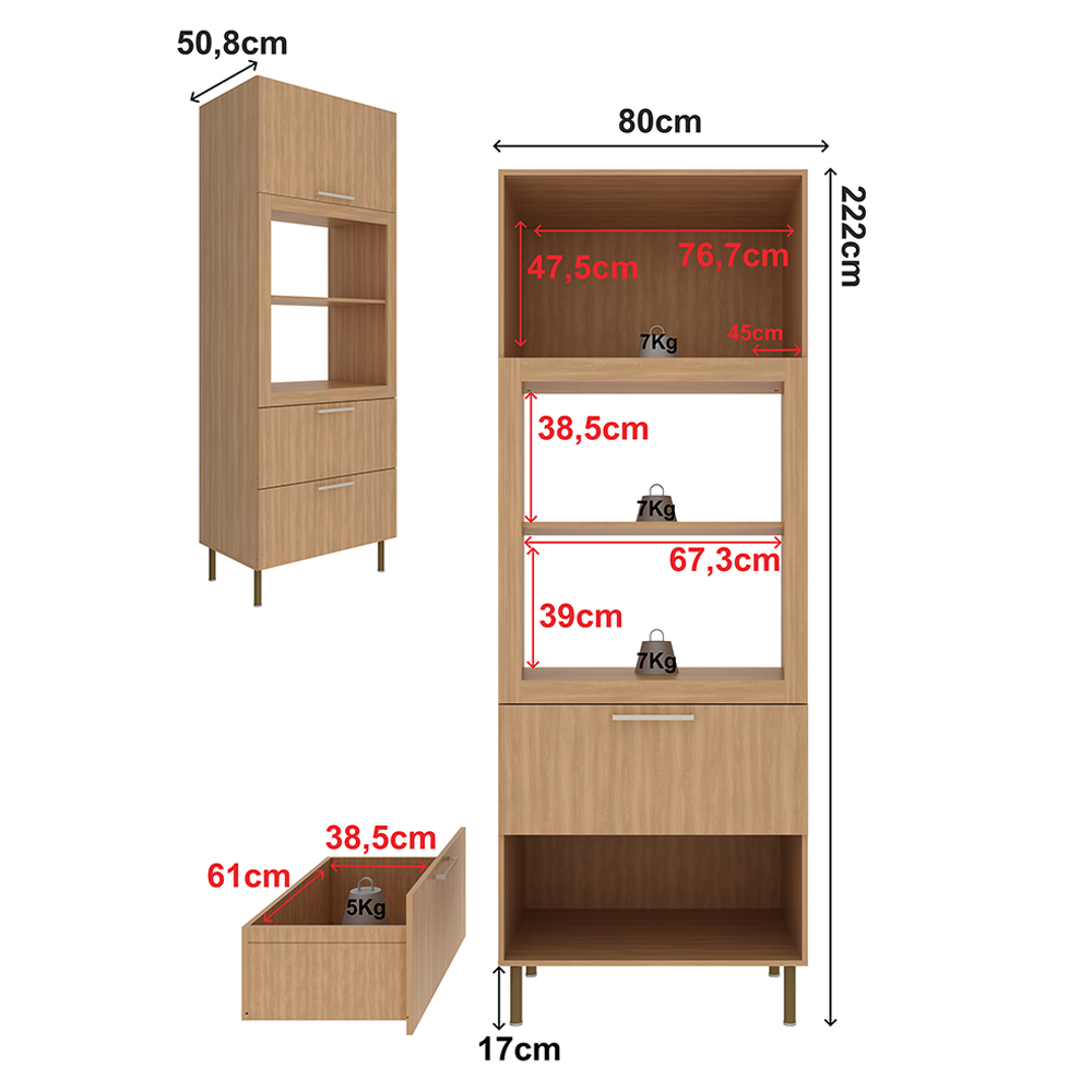 Torre Quente 1 Porta 2 Gavetas 222x80 cm CZ3142 Freijo Tecno Mobili