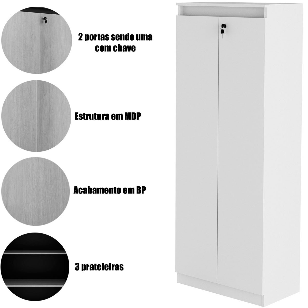 Armário Alto para Escritório 2 portas com Chave Amêndoa/Preto